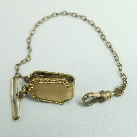 Vintage Pocket Watch Chain Vest Clip, Dog Clip Gold Tone, Signed J.E.S.S - Picture 1 of 8